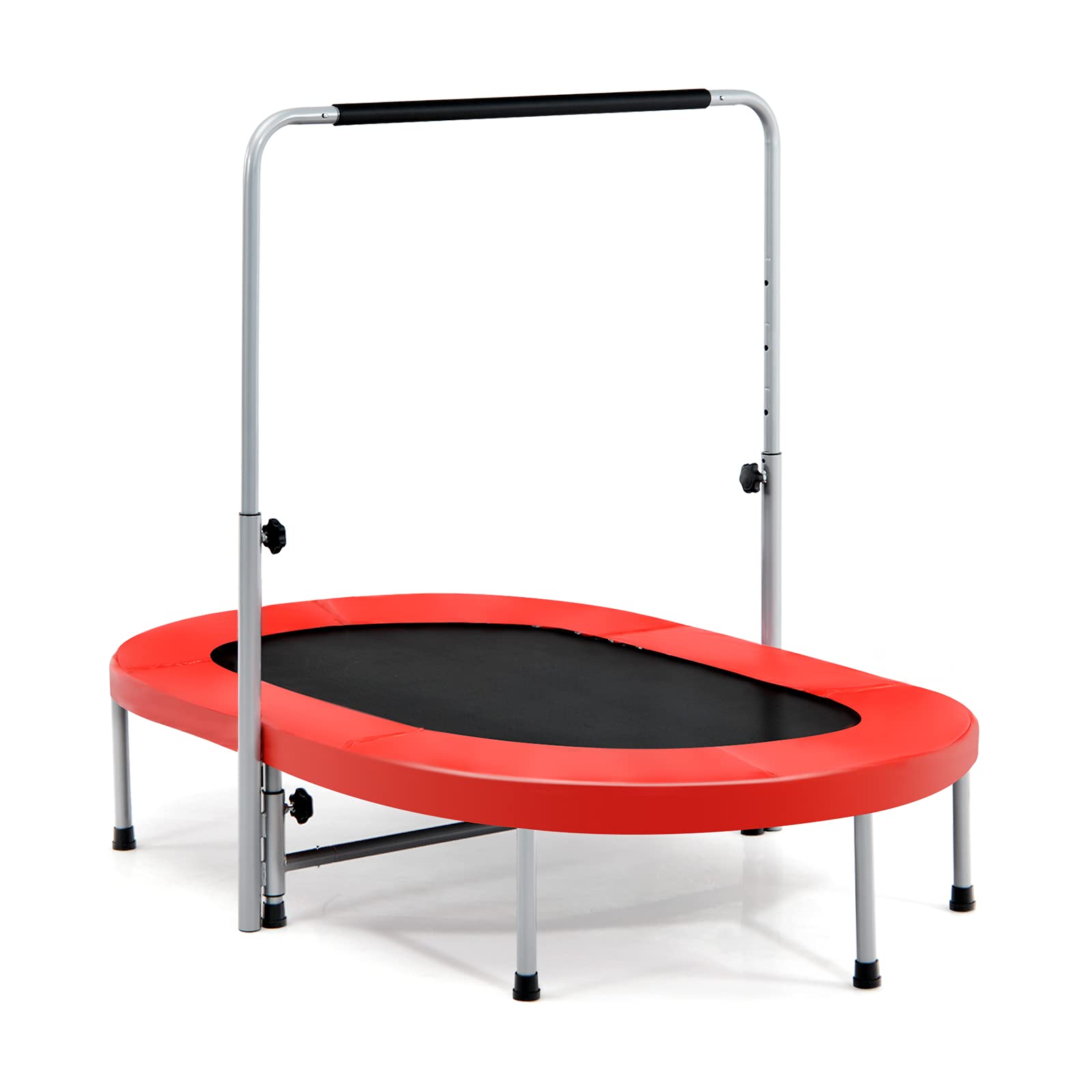 KOMFOTTEU Trampolino doppio per bambini, 154 x 90 cm (L x L), Trampolino per fitness pieghevole, maniglia regolabile, rimbalzo ovale per bambini e adulti, portata massima di 150 kg