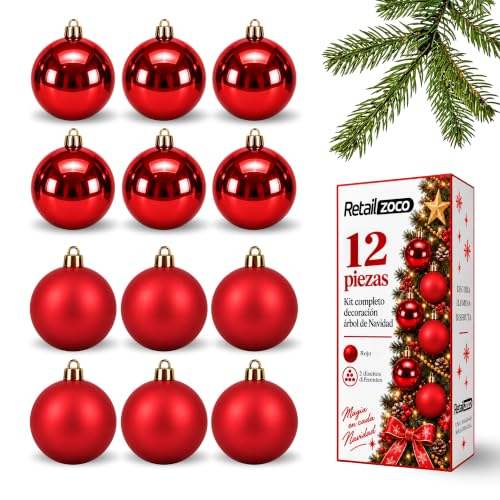 Bolas de Navidad, Adornos Arbol Navidad, 12 Piezas, Rojo Navidad