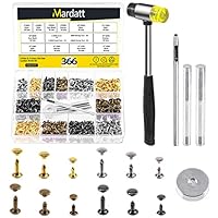 Mardatt 360 Sets Double Cap Rivets with Setting Tool Kit, 4 Colors 3 Sizes Leather Rivets Double Cap Rivet Tubular Metal Studs for DIY Leather Craft Repair and Decoration