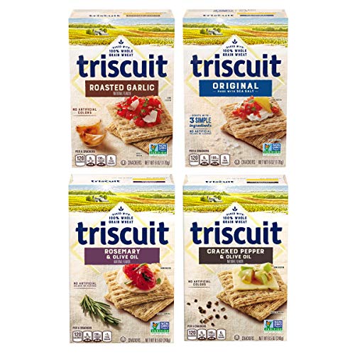 Triscuit Whole Grain Wheat Crackers 4 Flavor Variety Pack, 4 Boxes 1 Original