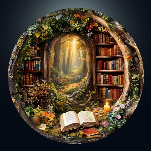 1000 Piece Puzzles for Adults, Forest Bookstore White Card Puzzle | 26.6 *26.6 in Flat Puzzles with 3D Visual Effect When Completed, Adult Puzzle Games