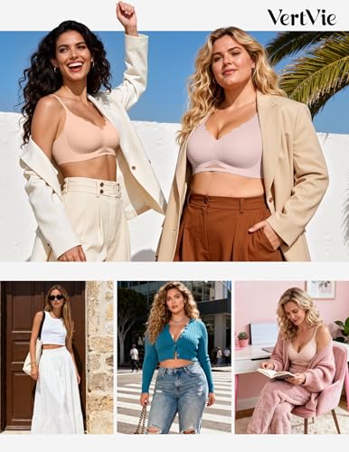 Image of Vertvie Jelly Bras for Women No Underwire Supportive | Seamless Wireless Bralette, Cool Breathable Mesh, Push Up Scalloped V-Neck, Full Coverage Tshirt Bra, Soft Comfortable