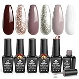 Beetles Holiday Gel Nail Polish Set - 6 Colors Burgundy Red Champagne Gold Gel Polish Kit Snow White Nude Grey Nail Gel Polish Soak Off UV LED Gel Nail Kit Vanish Manicure Home Gift Box
