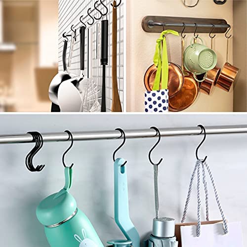 DONQL 20 Stück S Haken Schwarz, Edelstahl Zum Einhängen, Klein Schwerlasthaken Doppelhaken Aufhängehaken für Garderobe, Küche, Kleiderstange