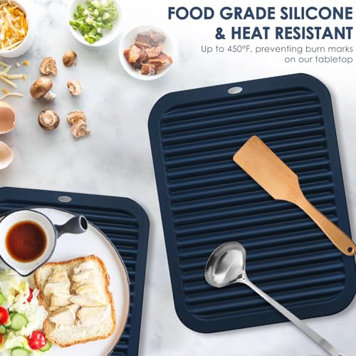 Image of Silicone Mats for Kitchen Counter, 9x12'' Trivets for Hot Pots and Pans, Navy Blue Silicone Trivets for Hot Dishes, Protect Table Quartz Countertops