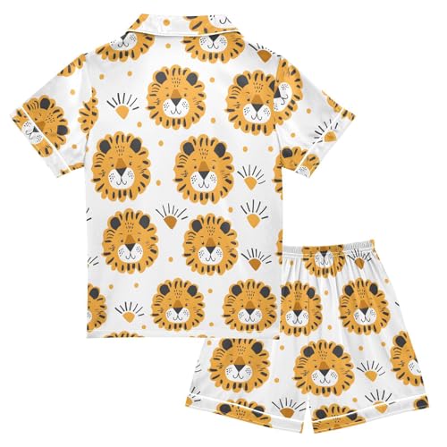 ALAZA Lion Polka Dot Satin Pajamas Set Short Sleeve Button Down Sleepwear Summer Pjs 2 Piece2