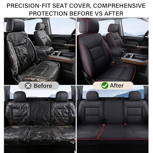 Image of Coverado Car Seat Covers Full Set Faux Leather-Custom Fit Chevy Silverado /GMC Sierra (2007-2013 & 2019-2026 1500, 2020-2026 2500HD /3500HD) Compatible with Crew /Double /Extended Cab (Red)