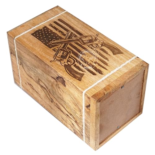 Image of Handcrafted Floral Engraved Wooden Urns for Human Ashes Adult Large - Cremation Urn for Ashes - Burial Urn for Columbarium - Funeral Urn Box (Two Gun Cross, 250 LB - Hardwood)