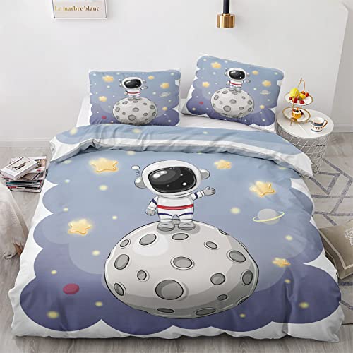 Funda Nordica Cama 105 Astronauta - Ropa de Cama Microfibra Suave, Juego de Funda Nórdica Reversible, Funda Edredon 200x200 cm y 2 Fundas de Almohada 50x75 cm, con Cremallera