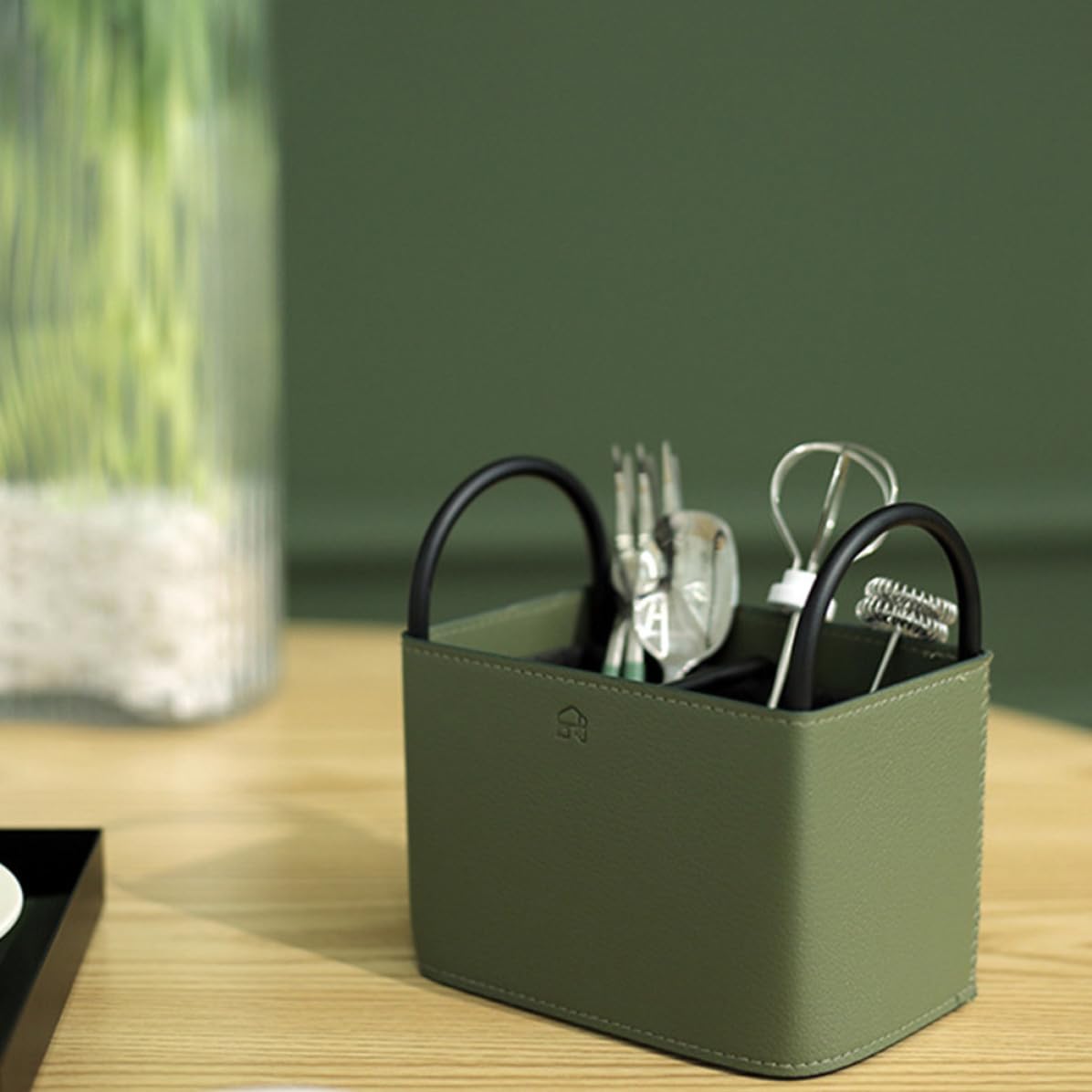 Caja para Mando a Distancia, Cesta de Escritorio de Pu E Hierro, Verde, Organizador de Artículos Diversos para Tocador y Mesa