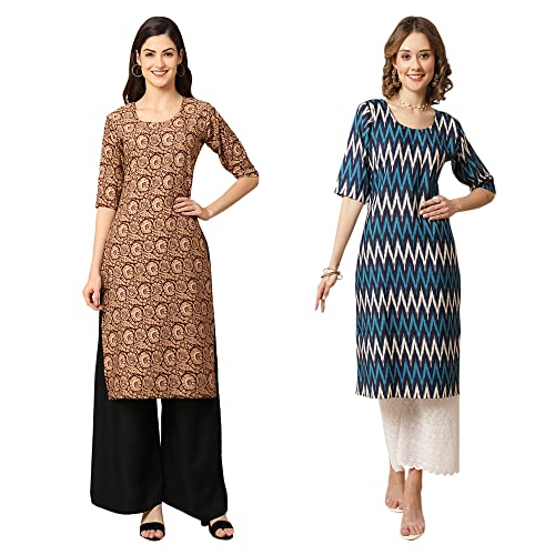 Image of Pinkmint Women's Crepe Digital Print Straight Kurta [Pack of 2]