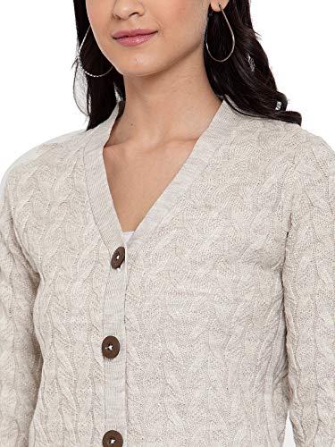 Image of Kalt Women Full Sleeves Cable Button Acrylic V-Neck Sweater