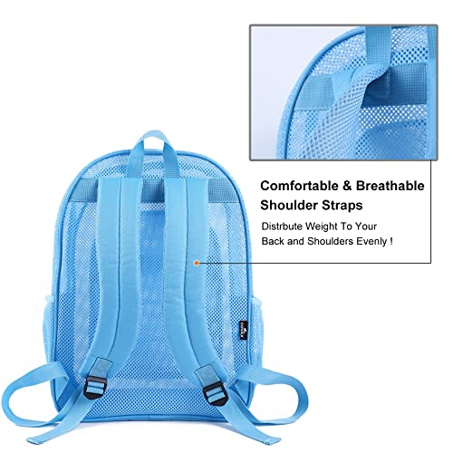 Image of COVAX Heavy Duty Mesh Backpack, Semi-transparent Mesh Bookbag, See Through College Backpack with Bungee and Comfort Padded Straps for Commuting, Swimming, Beach, Outdoor Sports (Blue)
