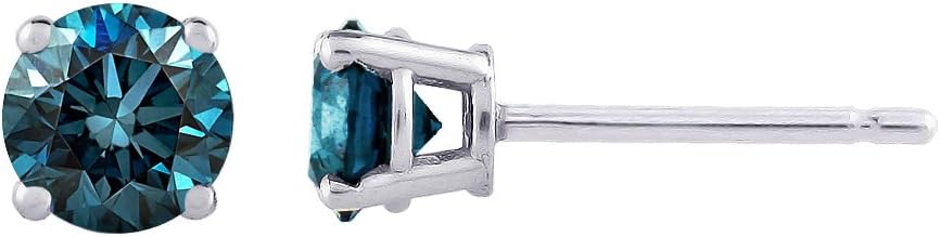 Blue - I1 Round Brilliant Cut Diamond Earring Studs in 14K Gold - Image 3