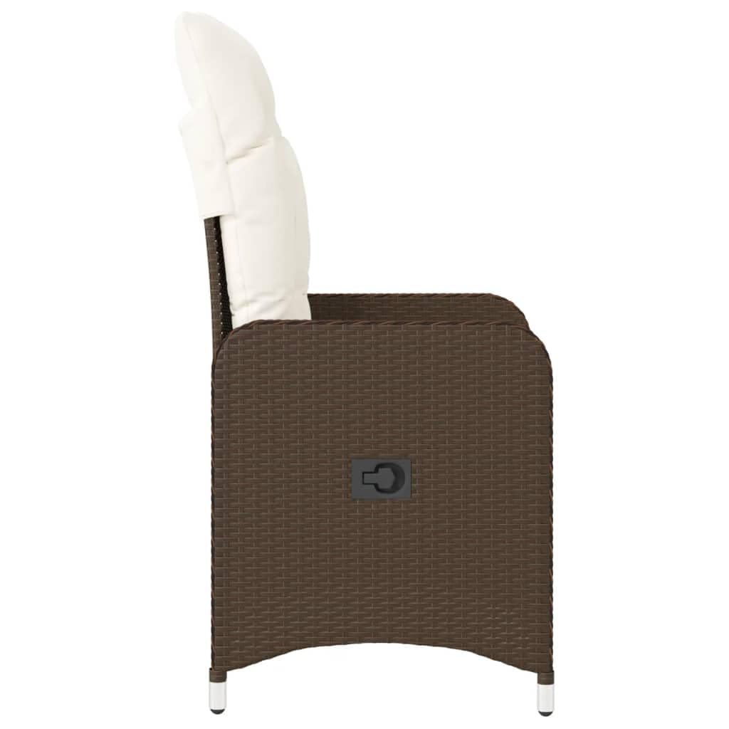 Poltrona reclinabile da giardino con cuscini in rattan sintetico marrone, mobile da esterno con schienale regolabile e struttura in acciaio robusta, comoda seduta per rilassarsi