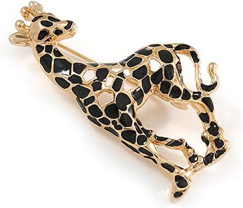 Gold Tone Black Enamel Giraffe Brooch - 50mm Tall, black, gold - Image 5