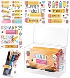 Sherr 2 Pcs Acrylic Pencil Dispenser Sharp and Dull Pen Holder for Classroom with 4 Stickers Transparent Straw Pen Bucket Dispenser Holder for Pencils Storage Home Office Teachers Classroom Supplies