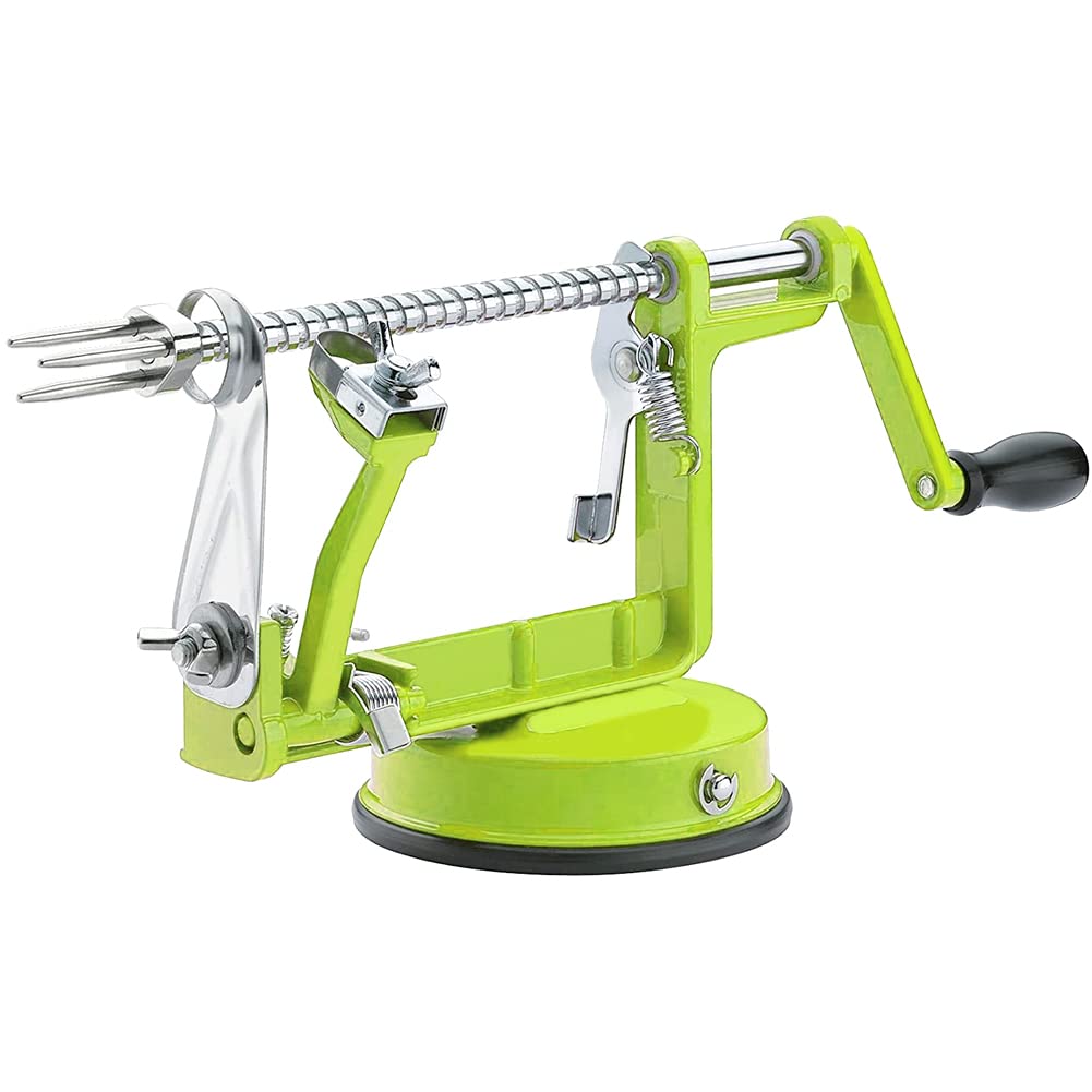Apple Peeler Corer, Long Lasting Chrome Cast Magnesium Alloy Apple Peeler Slicer Corer with Stainless Steel Blades and Powerful Suction Base for Apples and Potato(Green)