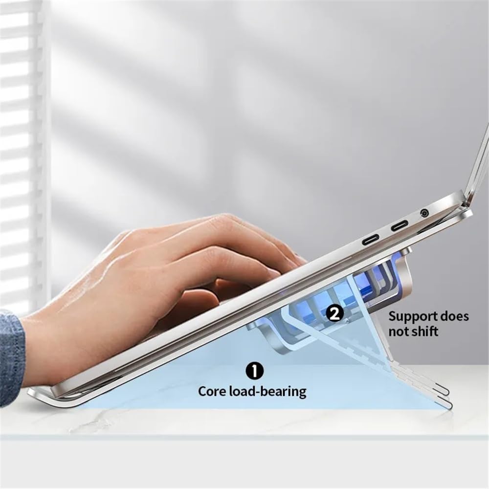 Podstawka pod laptopa na biurko Podstawka chłodząca do laptopa, składana, aluminiowa, z dwoma wentylatorami, podstawą chłodzącą i uchwytem przenośnym(Silver)