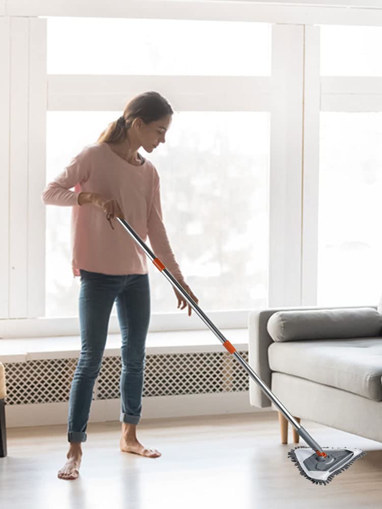 82 Inch Wall Mop with Long Handle, Wall Cleaning Mop with 39.8-82 Inch Extension Pole 360° Rotatable Wall Cleaner Mops Triangle Mop Kit for Walls Ceiling Window Skirting (Telescopic)