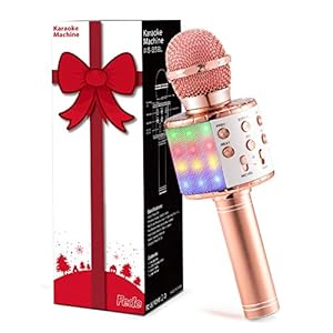 Fede Microphone for Kids Adults, Wireless Bluetooth Microphone with Flashing Colorful LED Lights Portable Speaker…