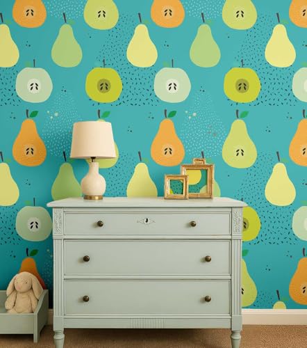 Papel pintado de frutas infantil para decorar el dormitorio con vinilo verde 2