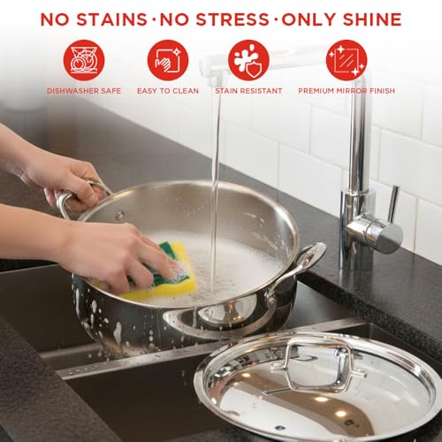 Image of Vinod Platinum Chef's Lagan Pot 28 cm - 7 Litre | Triply Stainless Steel Biryani Pot Heavy Bottom | Shallow Lagan Handi for Cooking Biryani | Healthy Triply Cookware, Induction Friendly, with Lid