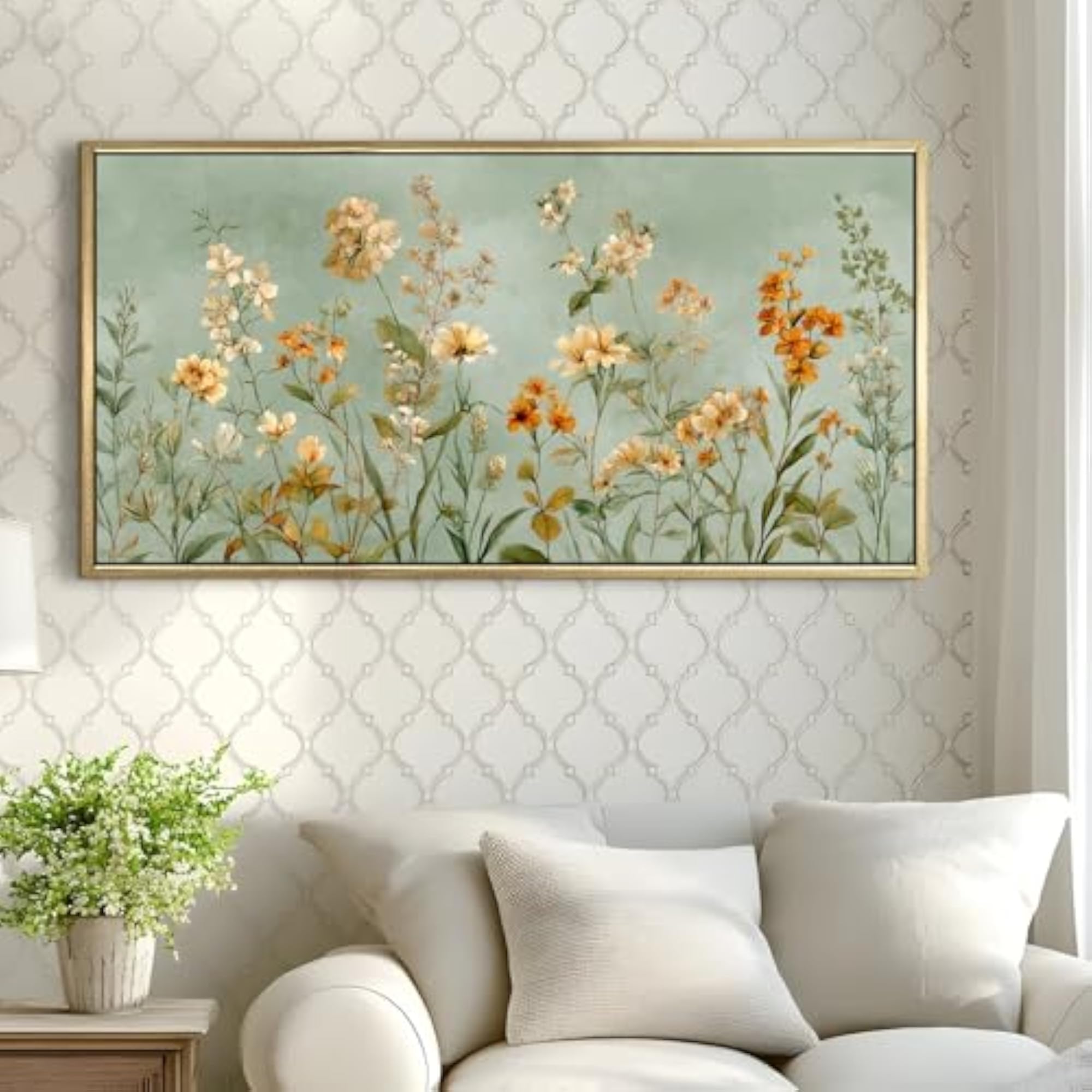 Pastel Botanical Modern HD Canvas Print Wall Art, Framed