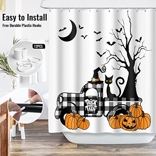 Halloween Shower Curtains For Bathroom Fall Shower Curtains Pumpkin Buffalo Check Plaid Truck Black Cat Halloween Decoration Shower Curtain Set With Hooks 72 X 72 Inches #TOP1