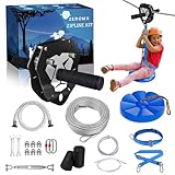 ZEROMX 75ft/100ft/120ft/150ft Zip Line Kit for Kids and Adults Up to 380lb – Upgraded Removable Lion Trolley, 6.5ft Spring Brake, Tree Protectors, Safety Harness & Seat – Backyard Zipline Set