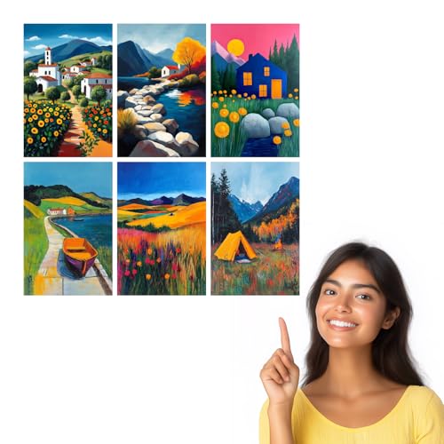 Image of SiddArtify Landscape Wall Art Poster Print Set - Colorful Impressionist Art for Living Room Bedroom Office - 12x18 inch Sticker Pack of 6