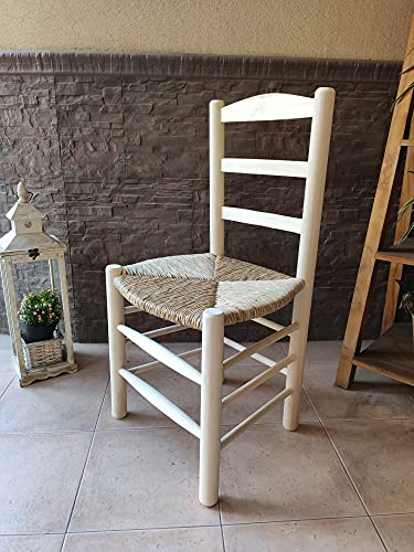 Muebles de Pino para Pintar Baratos: Opciones para Decorar tu Hogar sin Gastar Mucho Silla Torneado Circular Asiento Tejido con Enea. Madera al Natural para Posterior Pintado. 45x40cm, Altura Asiento 45cm, Altura Total 92cm