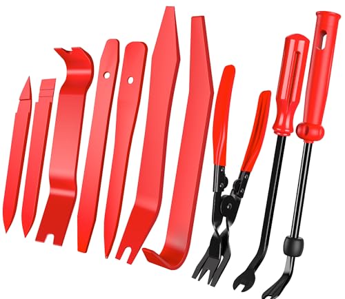 Image of 10Pcs Auto Trim Removal Tool Kit Non-Scratch Pry Tool Clip Removal Tool Red