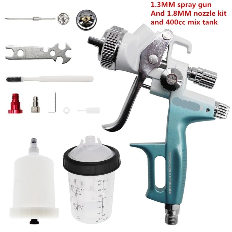 Dysza pistoletu natryskowego 1,3 i 1,8 mm ze zbiornikiem mieszającym 400 cm3 i adapterem Pistolet lakierniczy samochodowy Pistolet natryskowy do lakieru HVLP 4000B(RP)