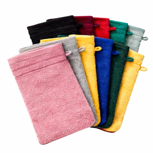KH-Haushaltshandel Waschhandschuh Frottee, 10 Stück (5x2versch.Farben Sortiert), ca. 16x21cm, 100% Baumwolle, Uni, einfarbig, Walk Frottier, Waschlappen