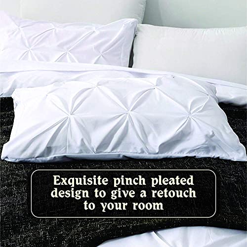Image of 600 Thread Count, Luxurious Pleated Design Cotton Geometric Duvet Cover |1 Duvet Cover with 2 Pillow Shams | Grey, Queen Bed Size- 88x88 inch, Pillow Shams Size- 17 inch x 27 inch