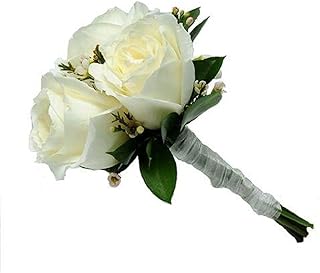 Bunches Direct White Rose Bridesmaid Bouquet White Wax Greenery Touches Pearl Pins Wedding Anniversary Bouquet