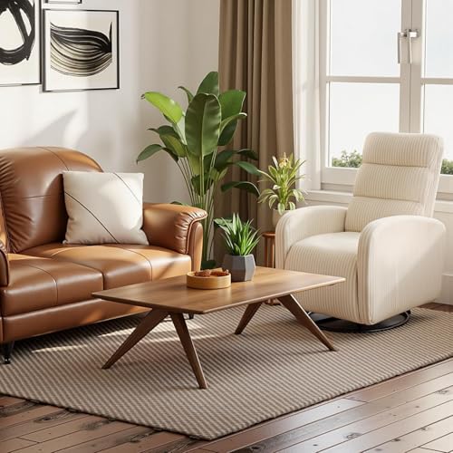 Image of Swivel Rocker Chair, 360Swivel Rocker Chairs with High Back Arms, Rocking Lazy Boy Chairs, Upholstered Swivels Corduroy Glider for Living Room, Bedroom, Nursing, Beige