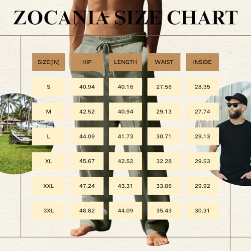 ZOCANIA Men Linen Pants Elastic Waist Lightweight Lounge Trousers Casual Loose Fit Sweatpants Straight Leg Lounge Slacks2