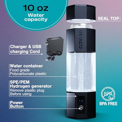 Image of Echo Water Go+ Hydrogen Water Bottle - Hydrogen Infusion Technology - Rechargeable Water Bottle - Spe & Pem Purification - Active Hydration Support For Skin Health & Immune Function - 10 Oz
