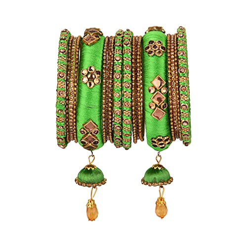 Efulgenz Rakhi Gifts For Sister Indian Bangle Set Cz Crystal Kundan Silk Thread Tassels Bracelets Bangle Jewelry For Women Girls (Light Green, 2.37) Raksha Bandhan Gift For Bhabhi #TOP18