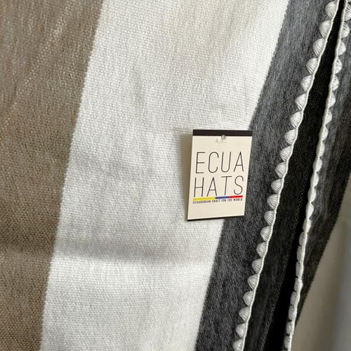 100% Handmade in Ecuador, Button-Up BABY ALPACA Wool Cape Poncho Wrap Shawl COAT with Hood (Beige Stripes)4