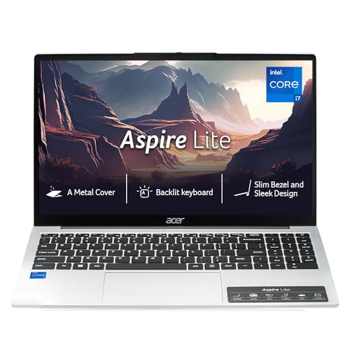 Acer Aspire Lite, Intel Core i7 12th Gen - 12650H, 16 GB RAM, 512 GB SSD, Full HD IPS 15.6'/39.62 cm, Windows 11 Home, MS Office, Pure Silver, 1.70 KG, AL15-52H, Backlit Keyboard Laptop