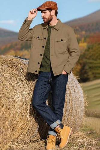 Image of SANGTREE Men's Trucker Jacket Lightweight Jacket Cotton Casual Outerwear With Pockets