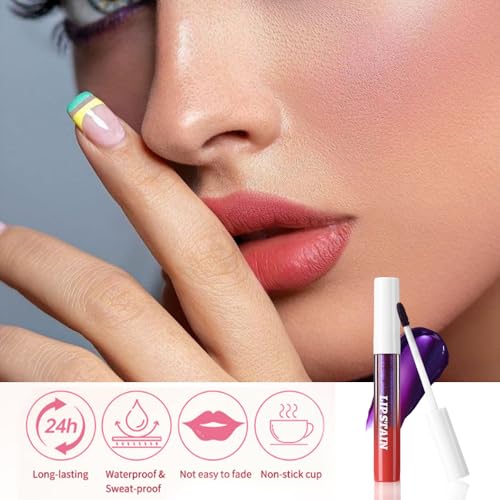 Image of evpct Brownsih Red Peel Off Lip Stain Tints, Liquid Lipstick Lip Stain Long Lasting Waterproof for Women, Non-stick Cup Lipstick Peel Off Highly Pigmented Not Faded Smudge-proof Easy to Apply, 05#