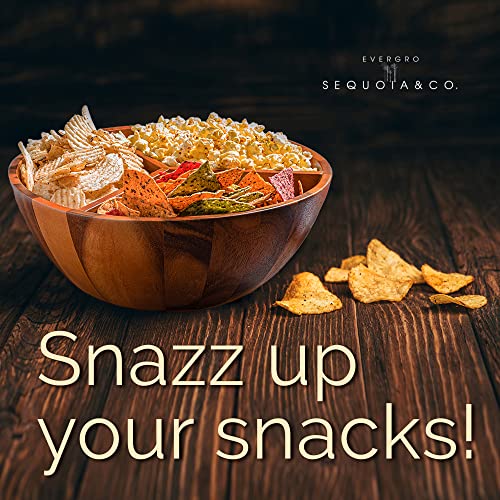 Evergro Sequoia & Co Wooden Bowl Triple Divided Salad Bowl - 14" Large Acacia Wood Serving Bowl For Food, Fruit, Popcorn - Round Hardwood Divided Bowls For Rustic, Modern Home & Kitchen Counter Décor #TOP7