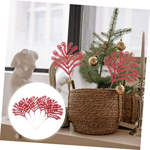 Generic 6Pcs Christmas Glitter Leaves Artificiales Para Christmas Decor Pine Tree Decor Christmas Tree Flower Arrangements Christmas Plants Picks Xmas Poinsettia Peacock #TOP4