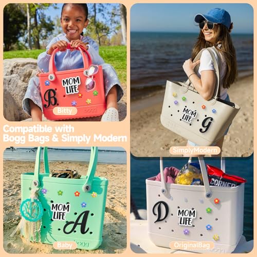 7Pcs Letter Charms for Bogg Bag Accessories,Initial Letters for Simply Modern,Momlife Bag Charms for Rubber Beach Tote Bag4