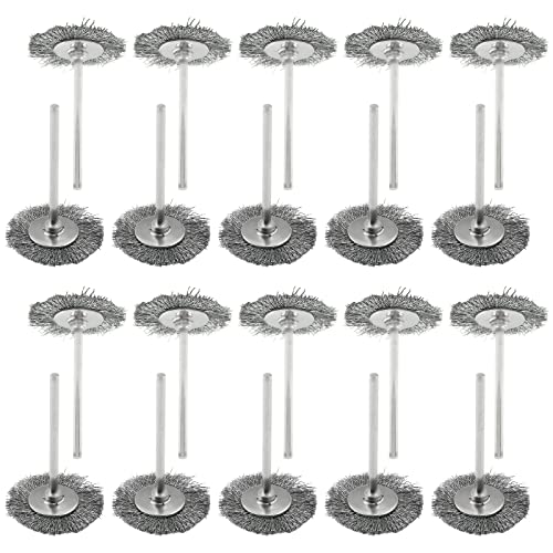 Image of 20Pcs Steel Wire Wheels T-Shape Wire Wheel Brushes with 3 /32 inch (2.35mm) Shank for Rotary Tool, Polish Cleaning Tool, 1 Inch Dia.
