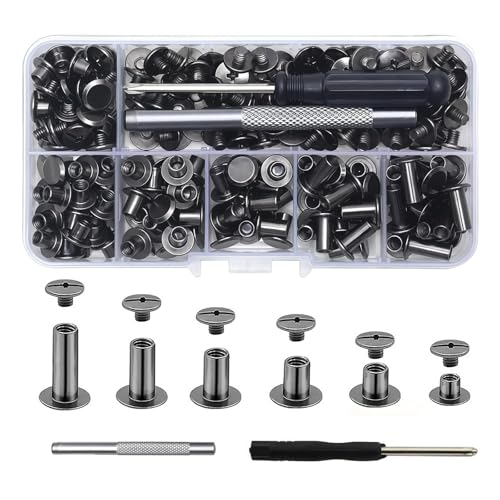 110 Pièces Vivets Chicago Rivets en Cuir de 6 tailles M5 x 4 mm/5 mm/6 mm/8 mm/10 mm/12 mm pour Les Décorations en Cuir DIY L'artisanat